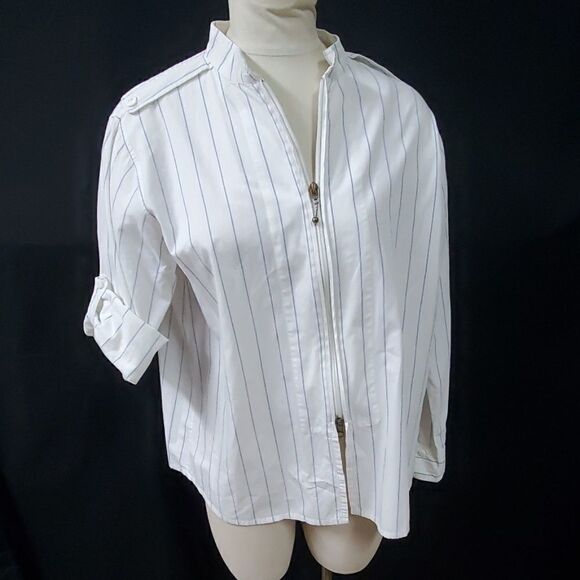 Mel & Lisa White Blue Stripe Shirt Size Large - Picture 4 of 7